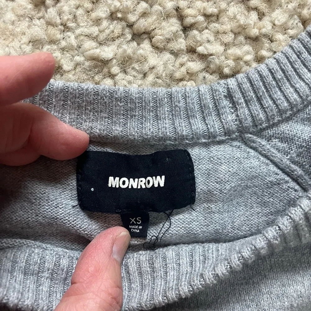 Monrow Cotton and Cashmere Gray Sweater with Orange Stripes Women’s Size XS